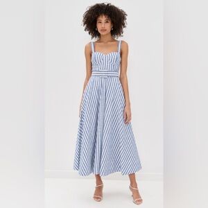 NEW Cara Cara Calypso Midi Dress Ivory Blue Striped Seersucker | US 6 UK 10